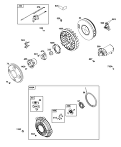 Flywheel, Ignition, And Starter Group Diagram and Parts List for 386447-0099-H5 200000 - 399999 Briggs and Stratton Engine